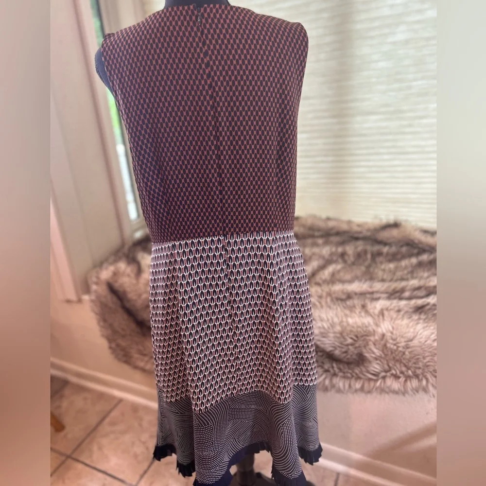 Ann Taylor A Line Dress Navy Rust Cream Print - Picture 3 of 5